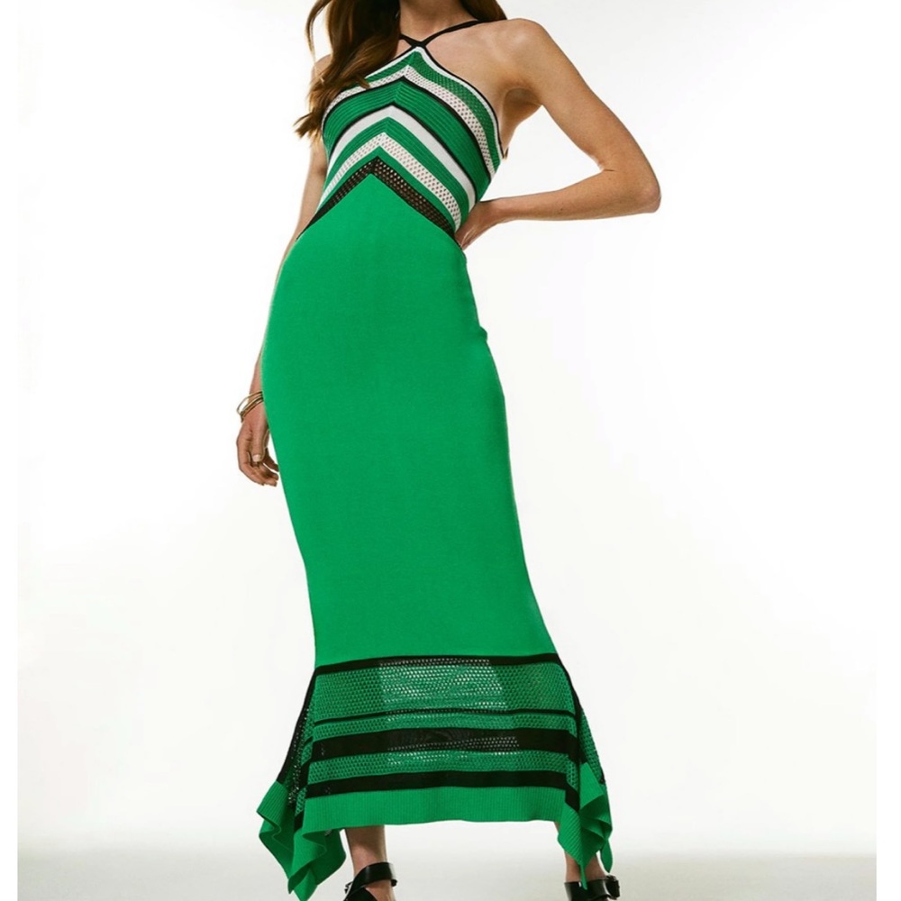 NWOT. KAREN MILLEN Multi Stripe Textured Knit Dress